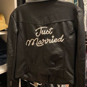 Artificial leather “just married” jacket